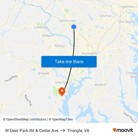 W Deer Park Rd & Cedar Ave to Triangle, VA map