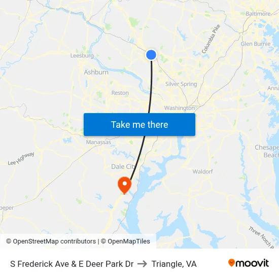 S Frederick Ave & E Deer Park Dr to Triangle, VA map
