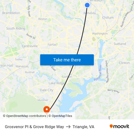 Grosvenor Pl & Grove Ridge Way to Triangle, VA map