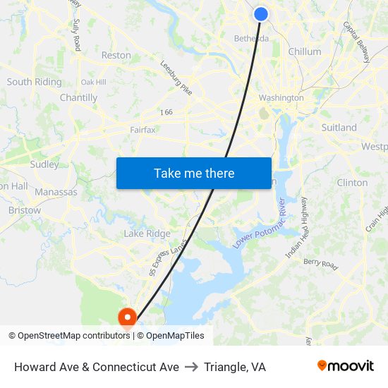 Howard Ave & Connecticut Ave to Triangle, VA map