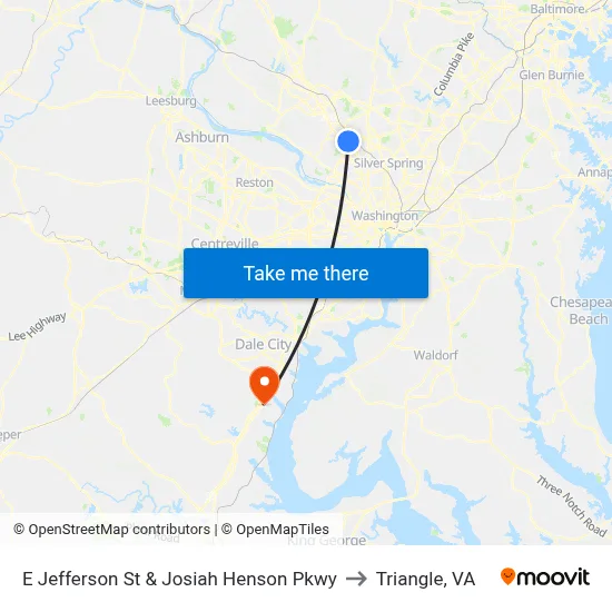 E Jefferson St & Josiah Henson Pkwy to Triangle, VA map