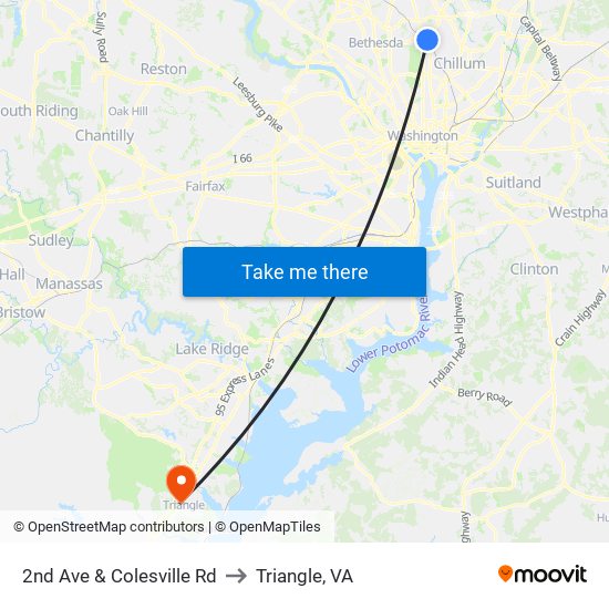 2nd Ave & Colesville Rd to Triangle, VA map