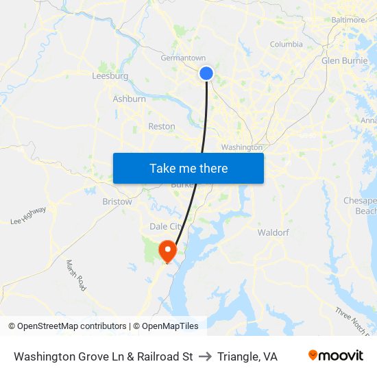 Washington Grove Ln & Railroad St to Triangle, VA map