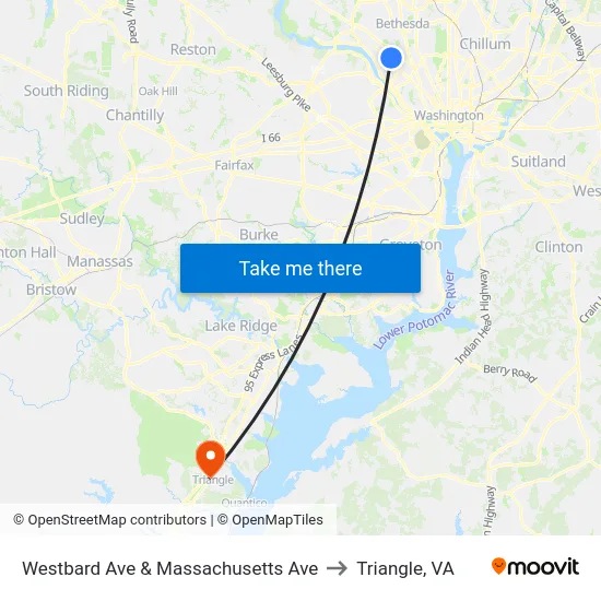 Westbard Ave & Massachusetts Ave to Triangle, VA map