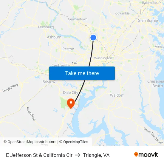 E Jefferson St & California Cir to Triangle, VA map