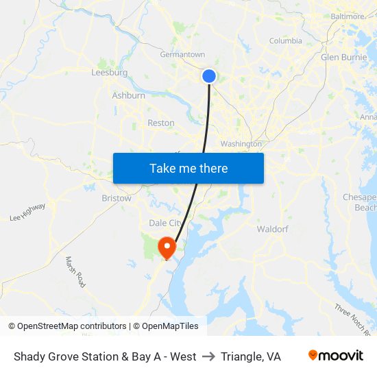 Shady Grove Station & Bay A - West to Triangle, VA map