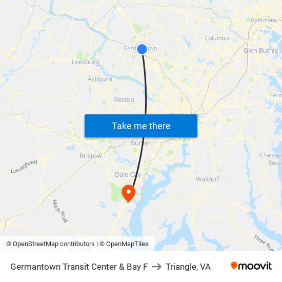 Germantown Transit Center & Bay F to Triangle, VA map