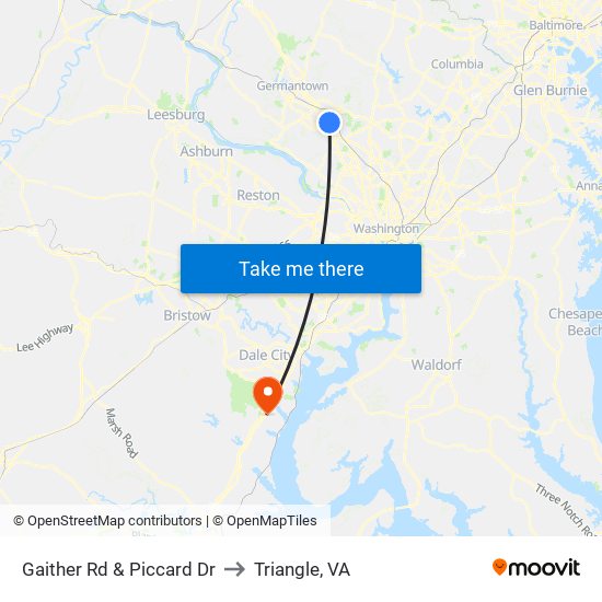 Gaither Rd & Piccard Dr to Triangle, VA map