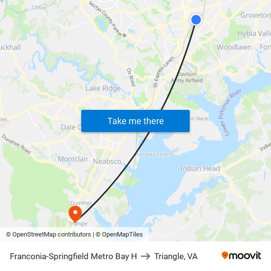 Franconia-Springfield Metro Bay H to Triangle, VA map