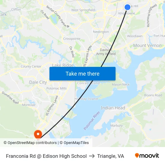 Franconia Rd @ Edison High School to Triangle, VA map
