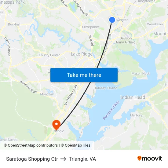 Saratoga Shopping Ctr to Triangle, VA map