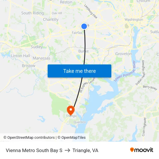 Vienna Metro South Bay S to Triangle, VA map
