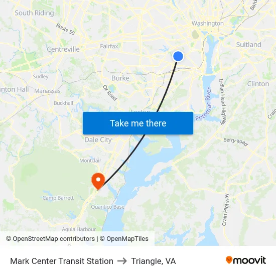 Mark Center Transit Station to Triangle, VA map