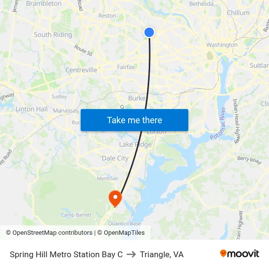 Spring Hill Metro Station Bay C to Triangle, VA map