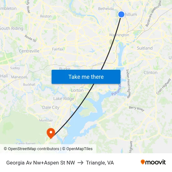 Georgia Av Nw+Aspen St NW to Triangle, VA map