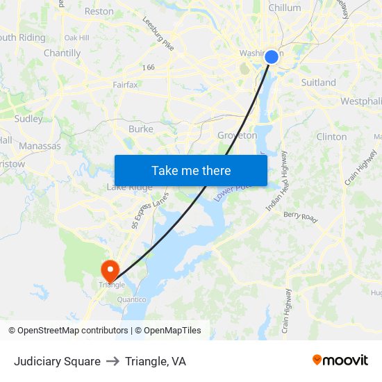 Judiciary Square to Triangle, VA map