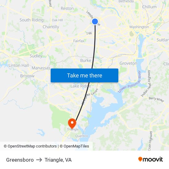 Greensboro to Triangle, VA map