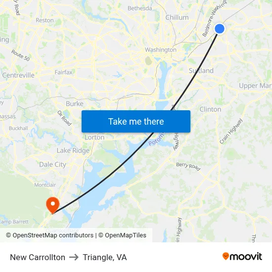 New Carrollton to Triangle, VA map