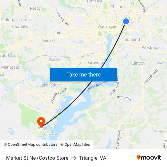 Market St Ne+Costco Store to Triangle, VA map
