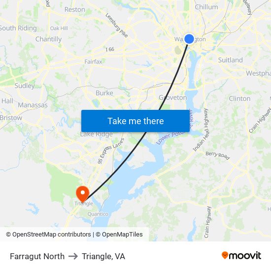 Farragut North to Triangle, VA map