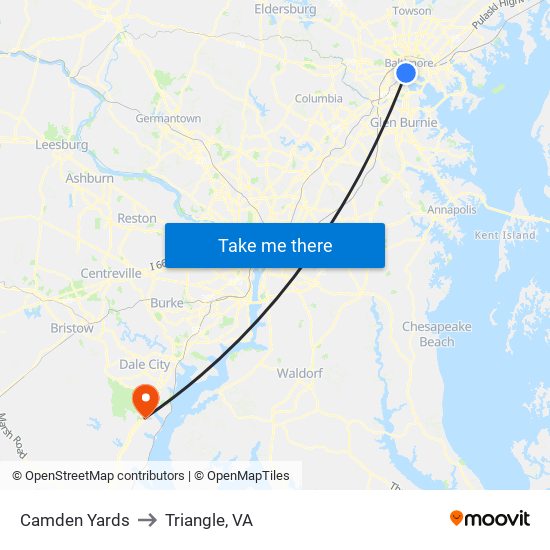 Camden Yards to Triangle, VA map