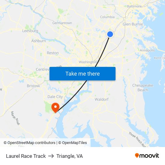 Laurel Race Track to Triangle, VA map