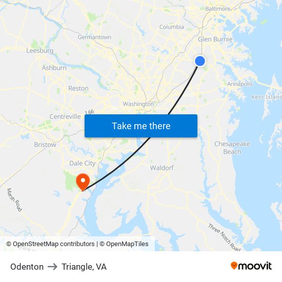 Odenton to Triangle, VA map