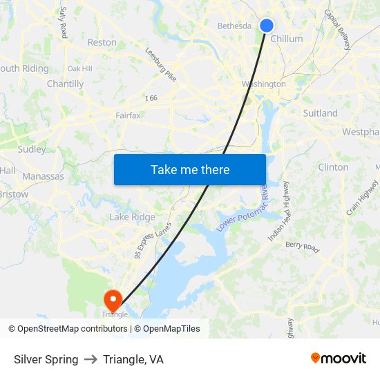 Silver Spring to Triangle, VA map