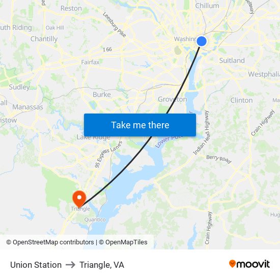 Union Station to Triangle, VA map