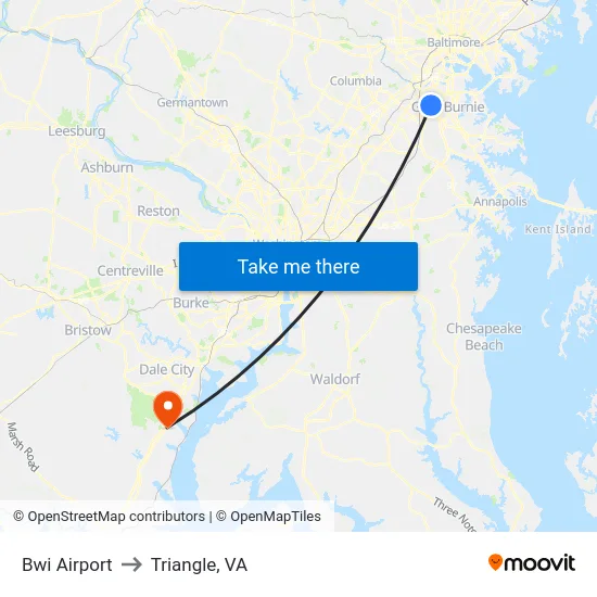 Bwi Airport to Triangle, VA map