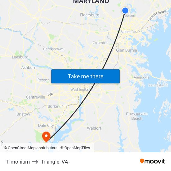 Timonium to Triangle, VA map