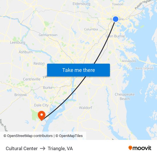 Cultural Center to Triangle, VA map