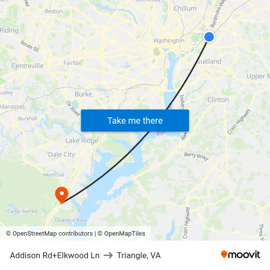 Addison Rd+Elkwood Ln to Triangle, VA map