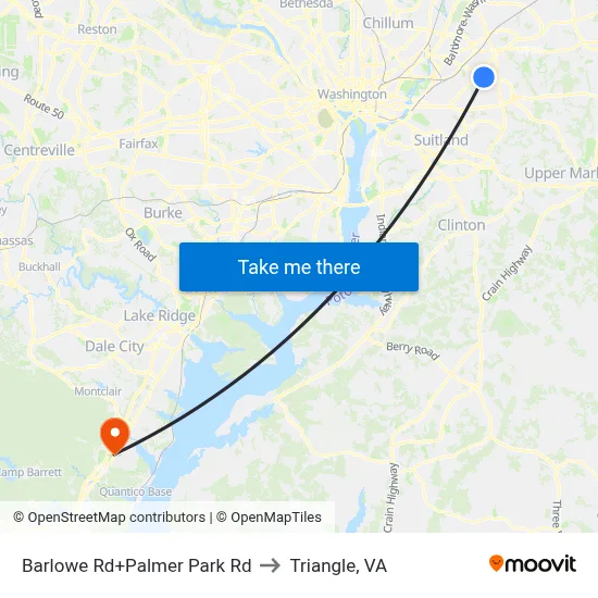 Barlowe Rd+Palmer Park Rd to Triangle, VA map
