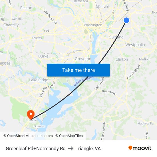 Greenleaf Rd+Normandy Rd to Triangle, VA map