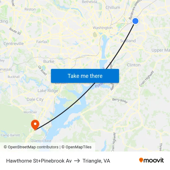 Hawthorne St+Pinebrook Av to Triangle, VA map