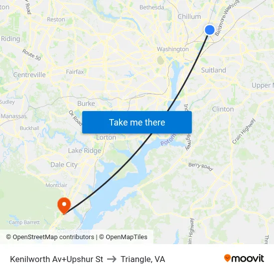 Kenilworth Av+Upshur St to Triangle, VA map