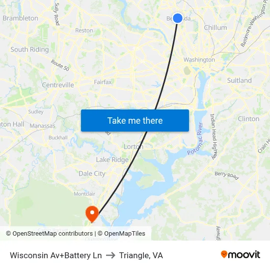 Wisconsin Av+Battery Ln to Triangle, VA map