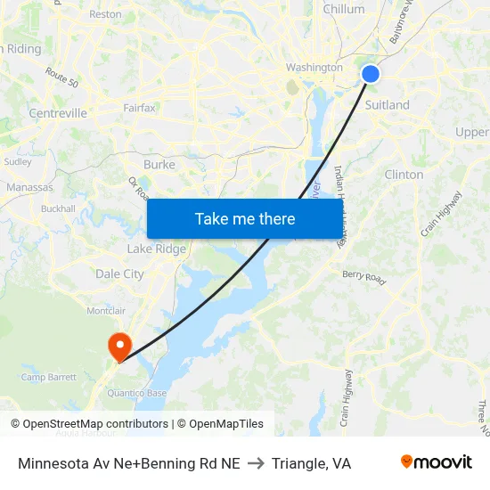 Minnesota Av Ne+Benning Rd NE to Triangle, VA map