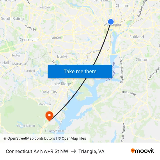 Connecticut Av Nw+R St NW to Triangle, VA map