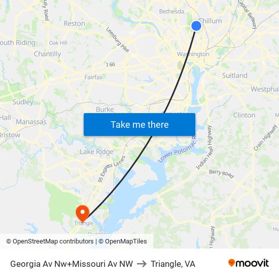 Georgia Av Nw+Missouri Av NW to Triangle, VA map