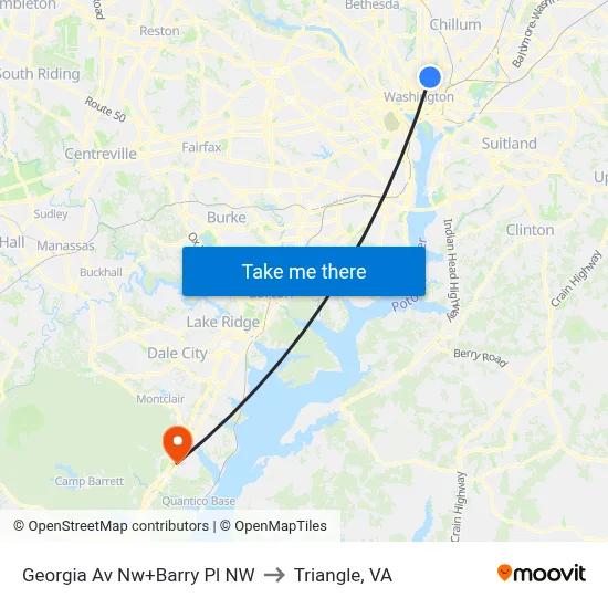 Georgia Av Nw+Barry Pl NW to Triangle, VA map