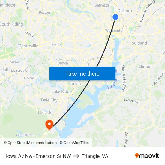 Iowa Av Nw+Emerson St NW to Triangle, VA map