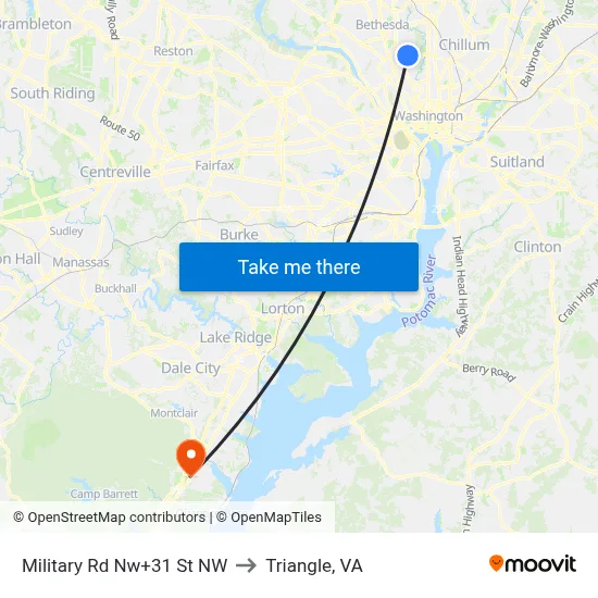 Military Rd Nw+31 St NW to Triangle, VA map