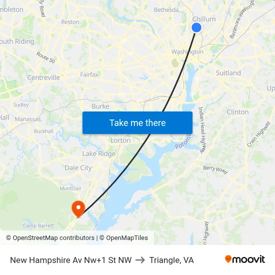 New Hampshire Av Nw+1 St NW to Triangle, VA map