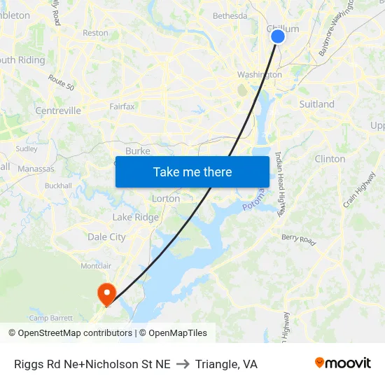 Riggs Rd Ne+Nicholson St NE to Triangle, VA map