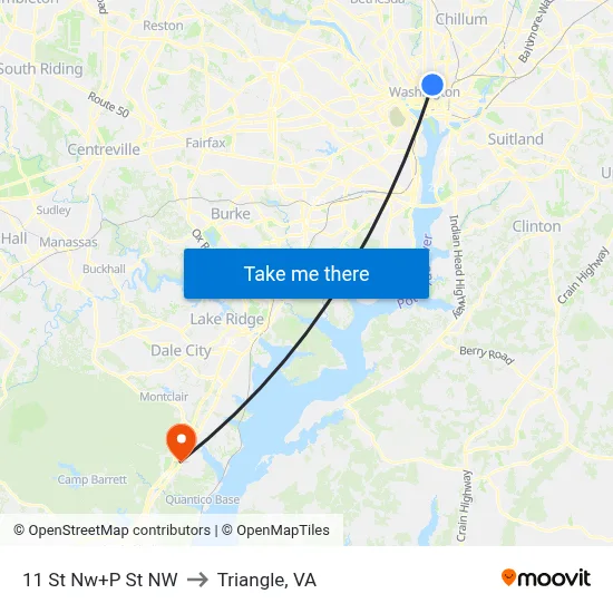 11 St Nw+P St NW to Triangle, VA map