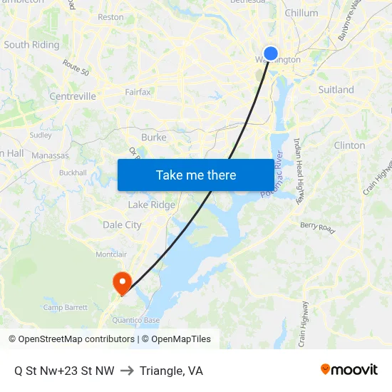 Q St Nw+23 St NW to Triangle, VA map