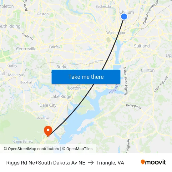 Riggs Rd Ne+South Dakota Av NE to Triangle, VA map