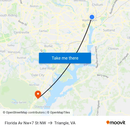 Florida Av Nw+7 St NW to Triangle, VA map